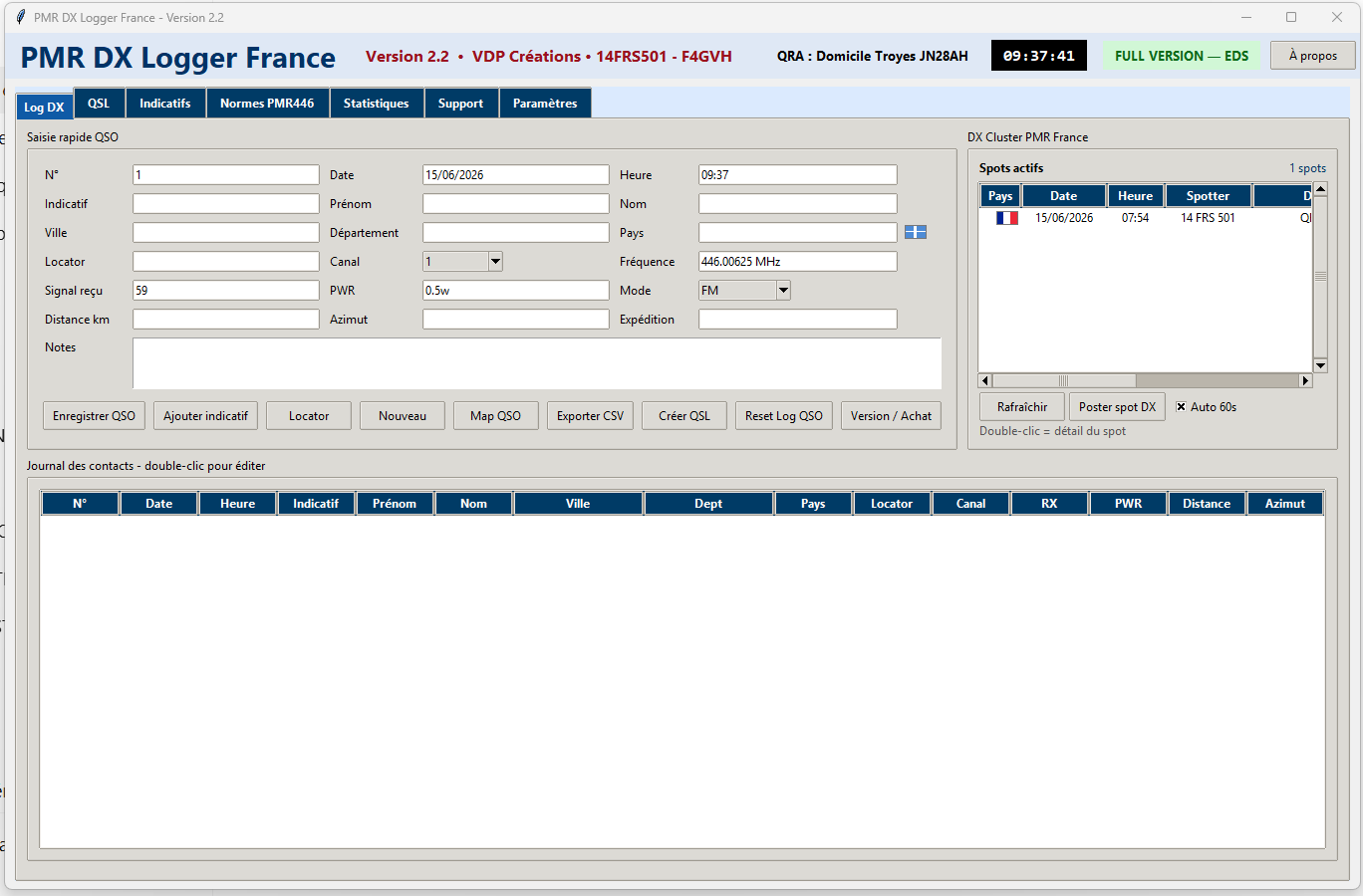 Capture d'écran de PMR DX Logger France